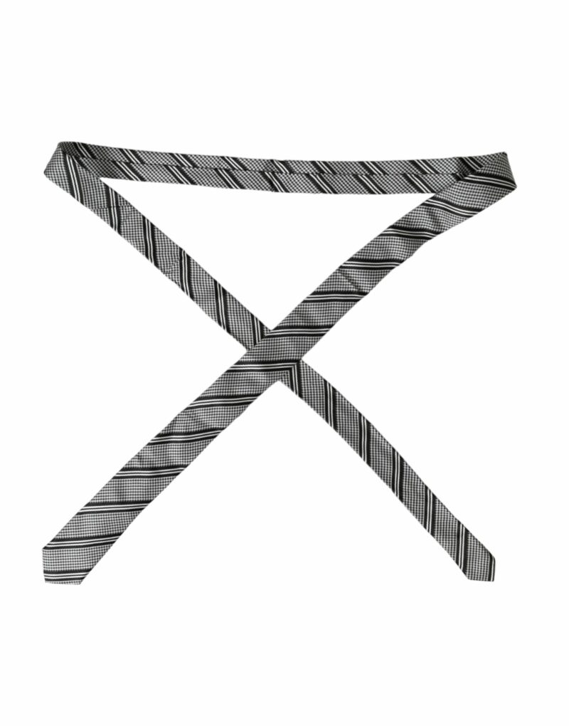 Dolce & Gabbana Black White Stripes Silk Adjustable Tie - Image 2