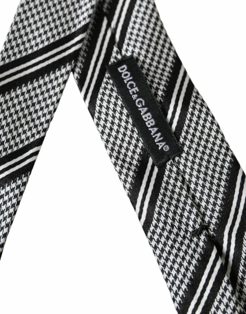 Dolce & Gabbana Black White Stripes Silk Adjustable Tie - Image 3
