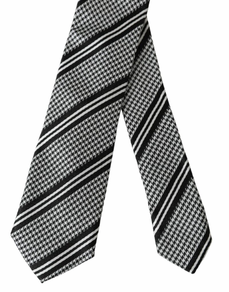 Dolce & Gabbana Black White Stripes Silk Adjustable Tie - Image 4