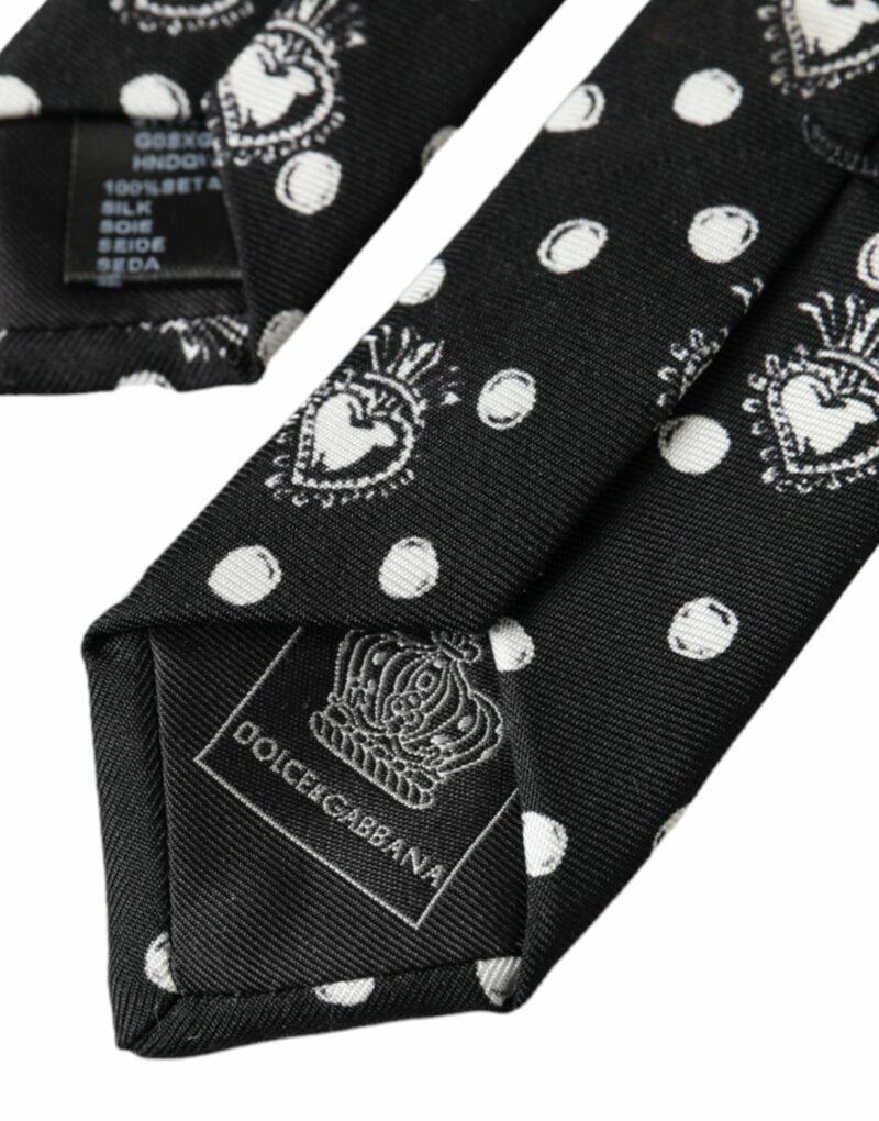 Dolce & Gabbana Black Heart Polka Dot Adjustable Tie - Image 3