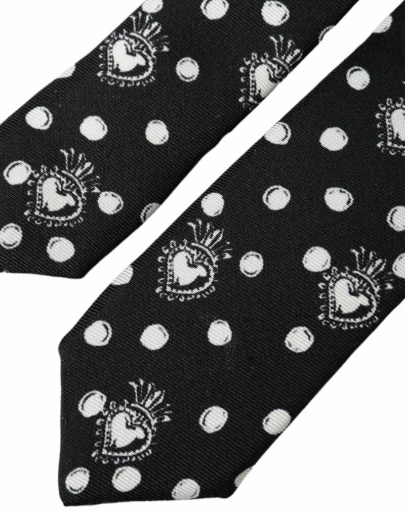 Dolce & Gabbana Black Heart Polka Dot Adjustable Tie - Image 4