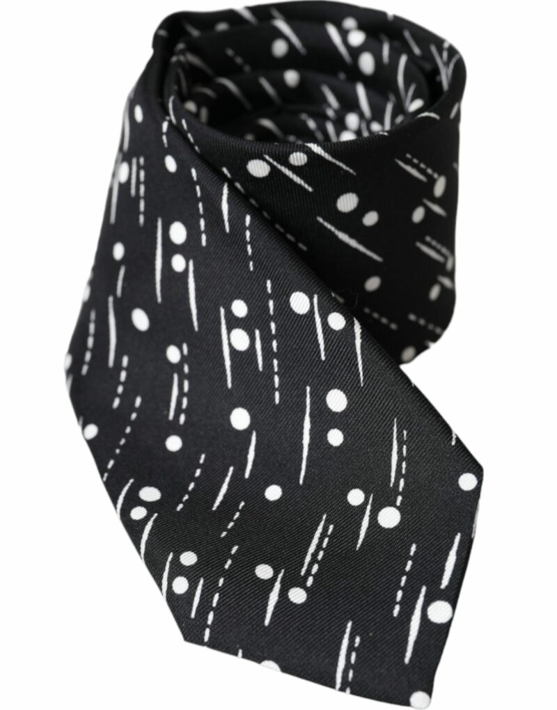 Dolce & Gabbana Black Dotted 100% Silk Adjustable Tie - Image 2