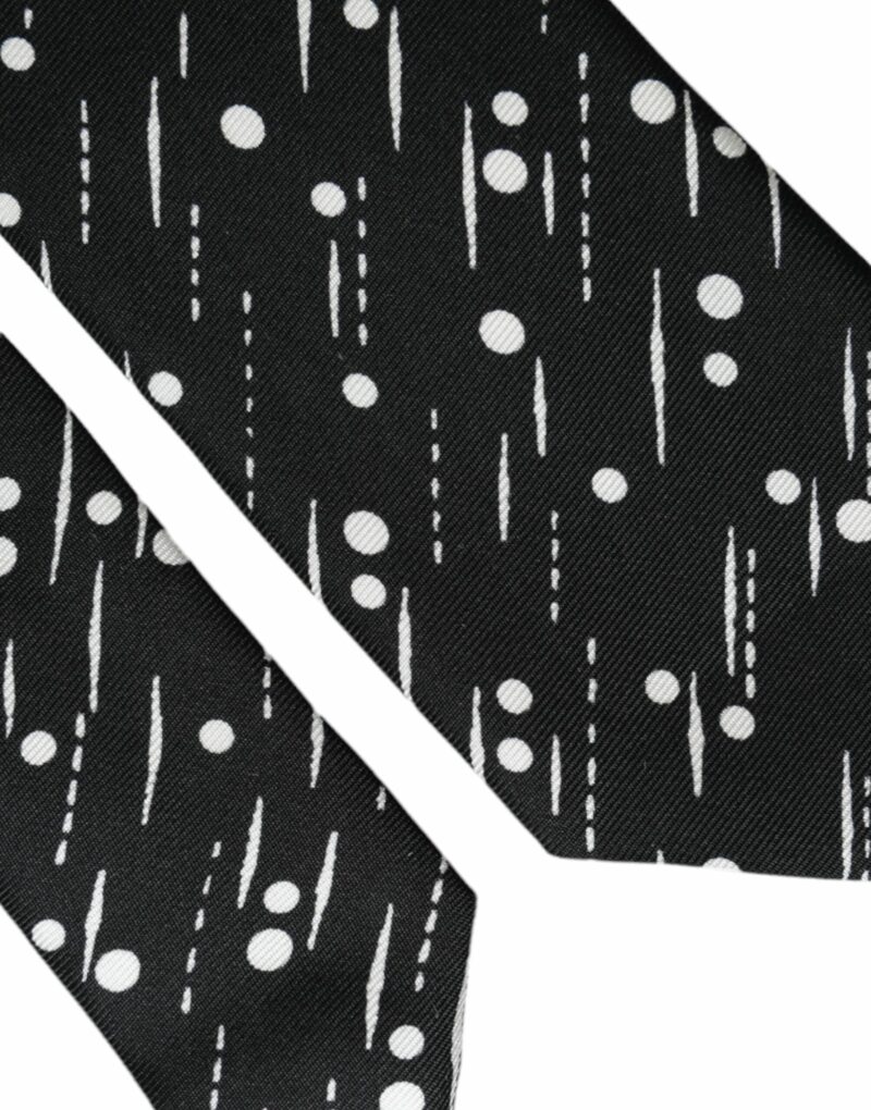 Dolce & Gabbana Black Dotted 100% Silk Adjustable Tie - Image 4