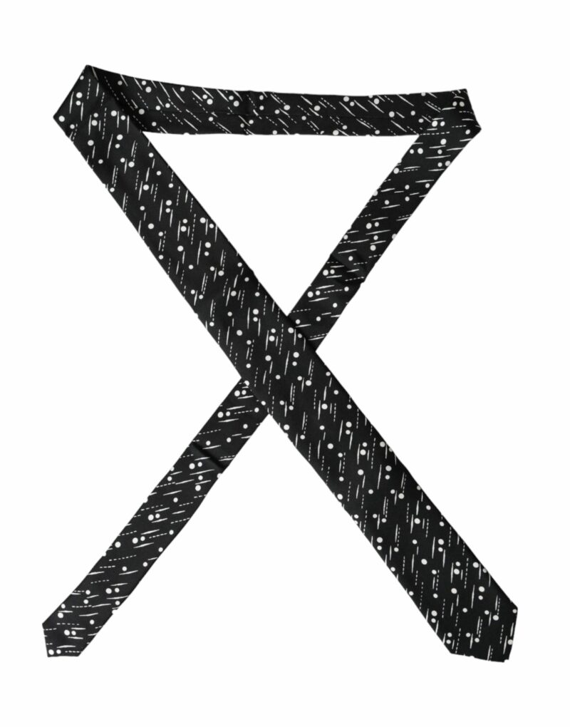 Dolce & Gabbana Black Dotted 100% Silk Adjustable Tie - Image 5