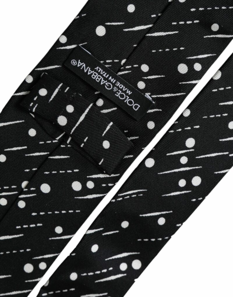 Dolce & Gabbana Black Dotted 100% Silk Adjustable Tie - Image 6