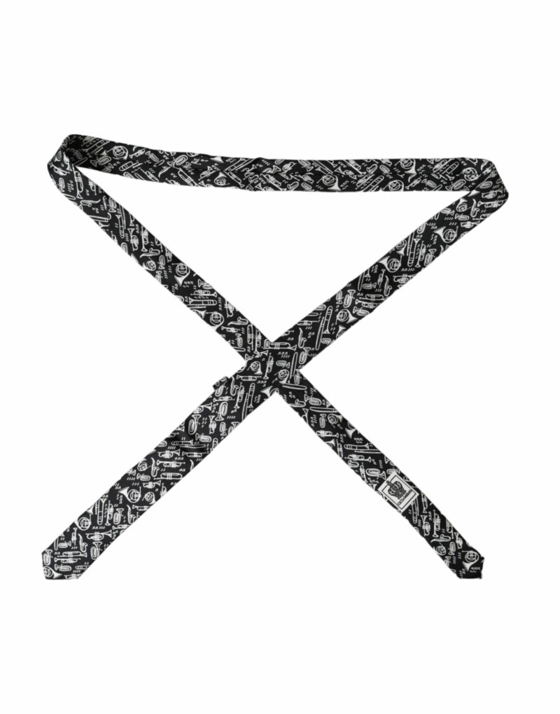 Dolce & Gabbana Black Trumpet Print Silk Adjustable Tie - Image 2