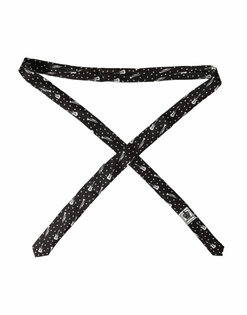 Dolce & Gabbana Black Guitar Print Silk Adjustable Tie - Image 2