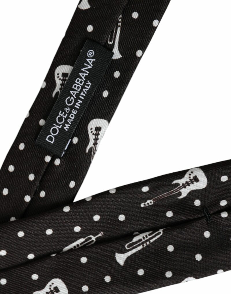 Dolce & Gabbana Black Guitar Print Silk Adjustable Tie - Image 3