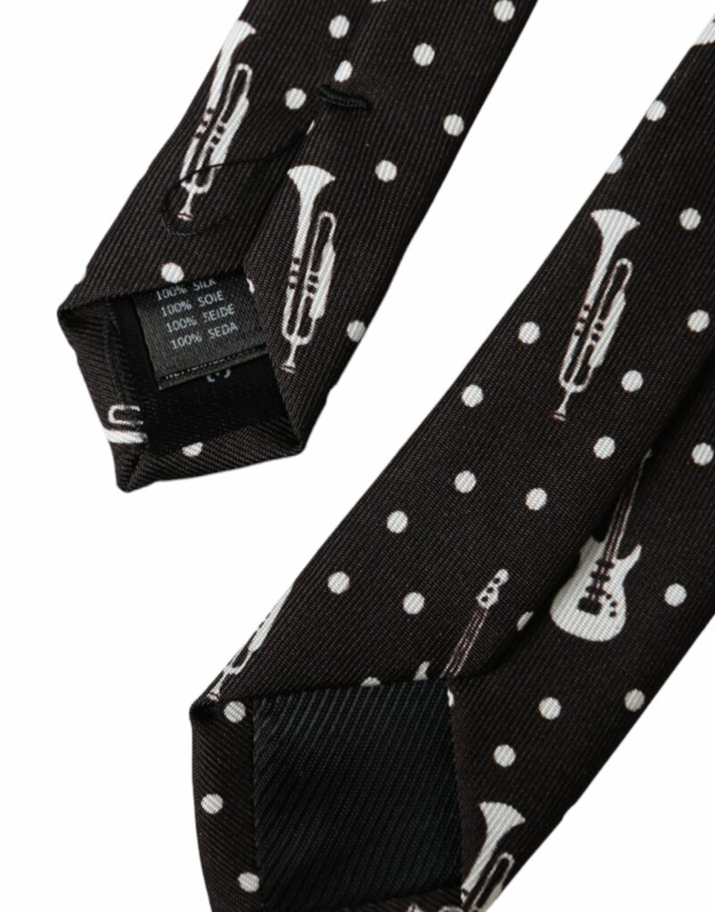 Dolce & Gabbana Black Guitar Print Silk Adjustable Tie - Image 4
