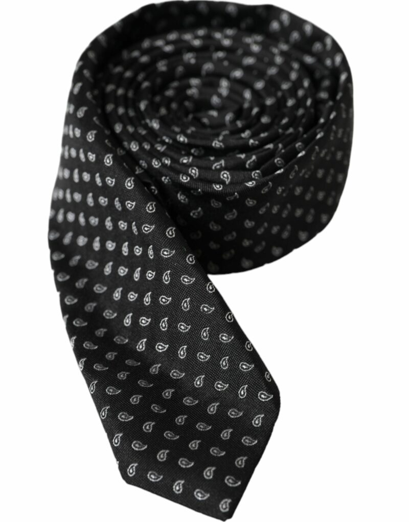 Dolce & Gabbana Black Jacquard Patterned Silk Adjustable Men Tie - Image 3