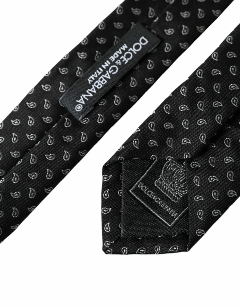 Dolce & Gabbana Black Jacquard Patterned Silk Adjustable Men Tie - Image 4