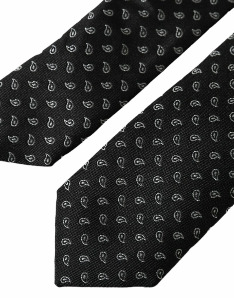 Dolce & Gabbana Black Jacquard Patterned Silk Adjustable Men Tie - Image 5