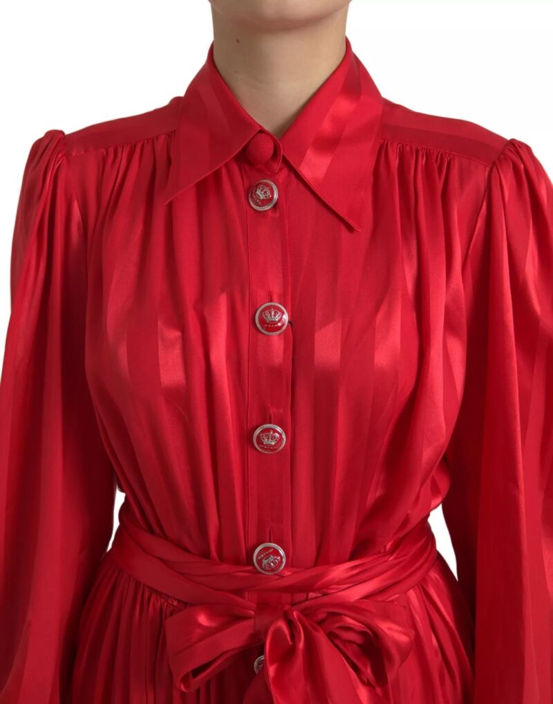 Dolce & Gabbana Elegant Red Silk Midi Dress with Button Detail - Image 5