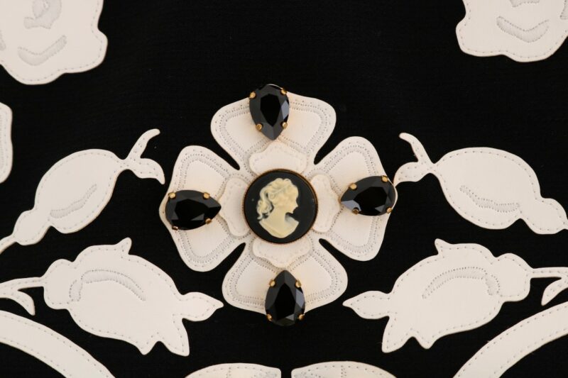 Dolce & Gabbana Black White Floral Baroque Crystal Pencil Skirt - Image 4
