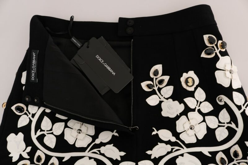 Dolce & Gabbana Black White Floral Baroque Crystal Pencil Skirt - Image 6