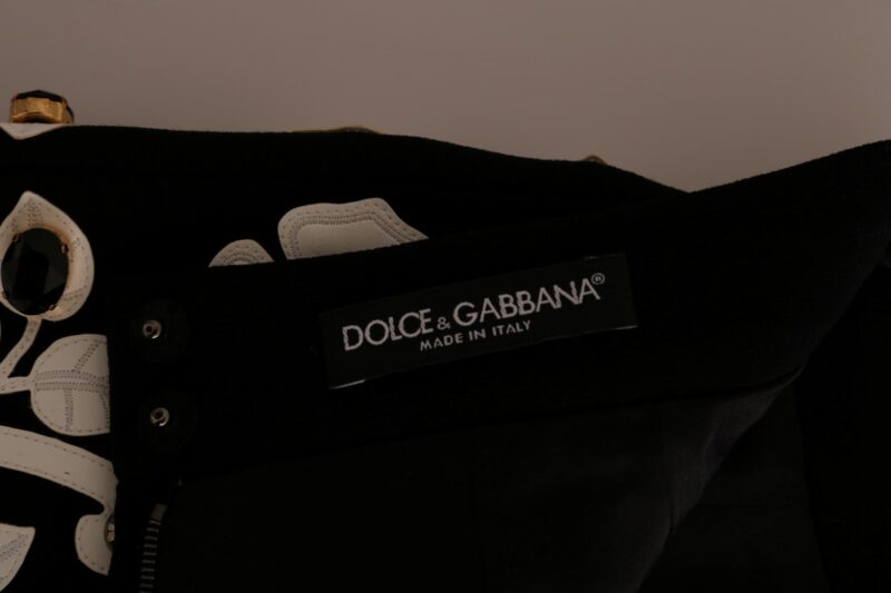 Dolce & Gabbana Black White Floral Baroque Crystal Pencil Skirt - Image 7
