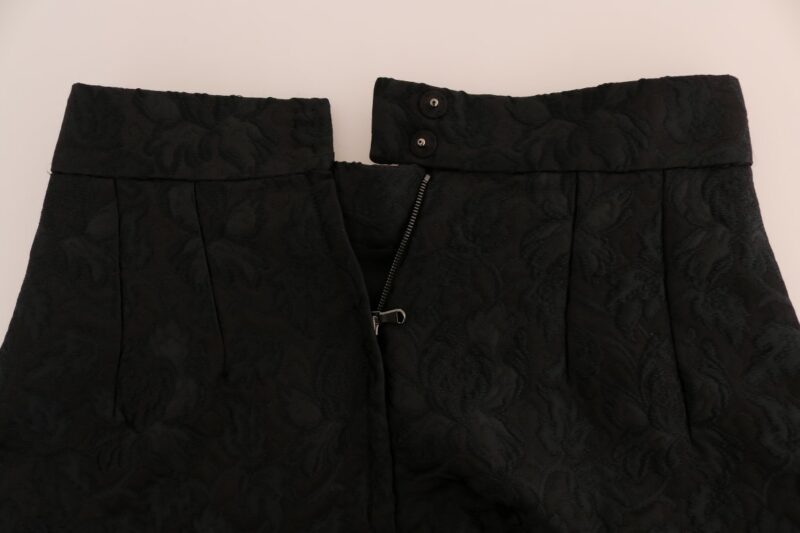 Dolce & Gabbana Elegant Black Floral Jacquard A-Line Skirt - Image 4