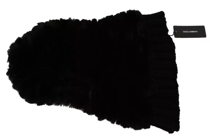 Dolce & Gabbana Black Silver Fox Fur Cashmere Hooded Scarf - Image 4