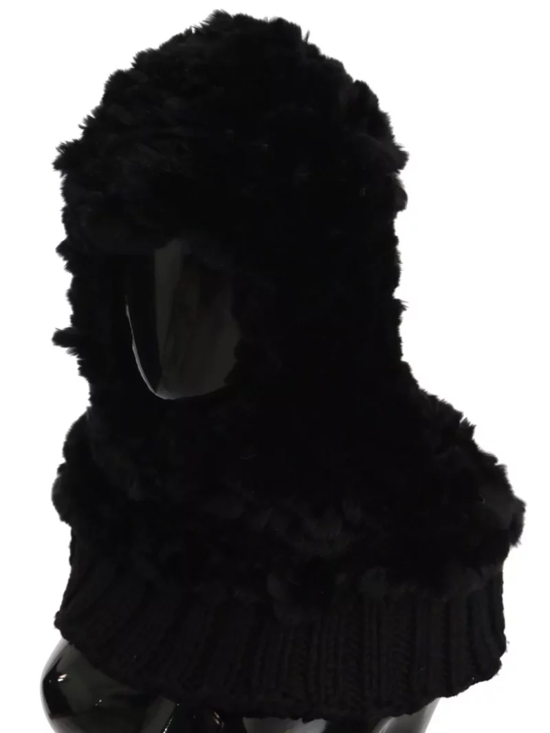 Dolce & Gabbana Black Silver Fox Fur Cashmere Hooded Scarf - Image 2