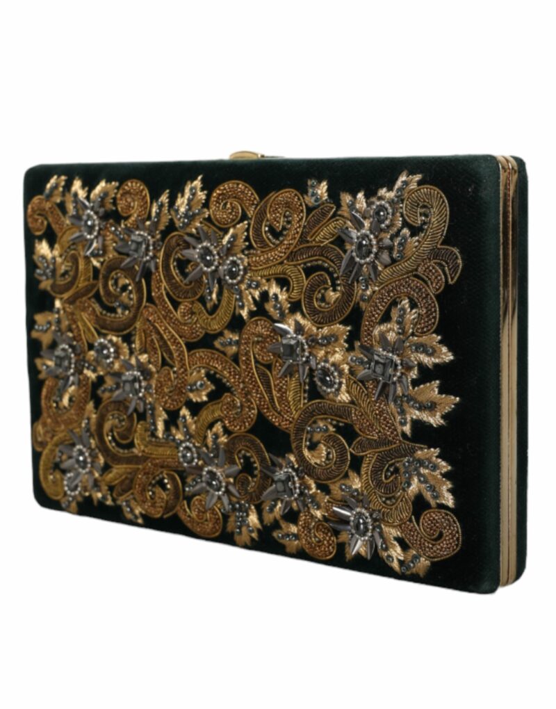Dolce & Gabbana Black Velvet Gold Frame Clutch Evening Party Purse Bag - Image 3