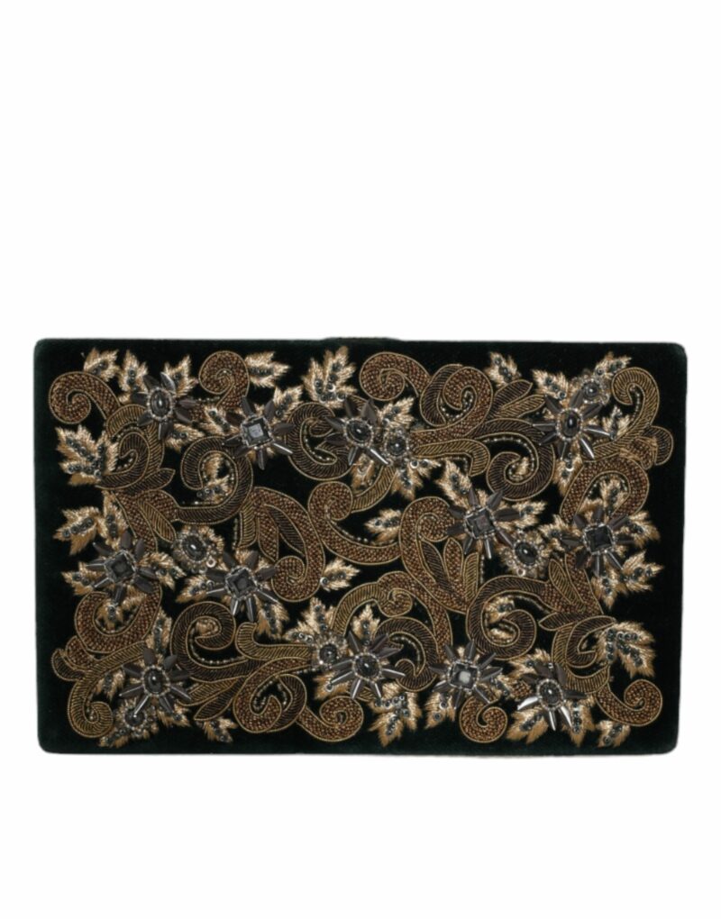 Dolce & Gabbana Black Velvet Gold Frame Clutch Evening Party Purse Bag - Image 4