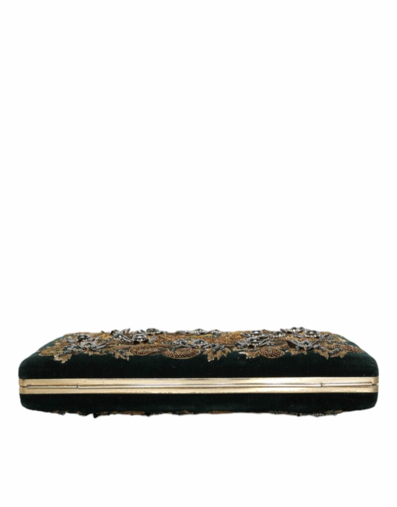 Dolce & Gabbana Black Velvet Gold Frame Clutch Evening Party Purse Bag - Image 6