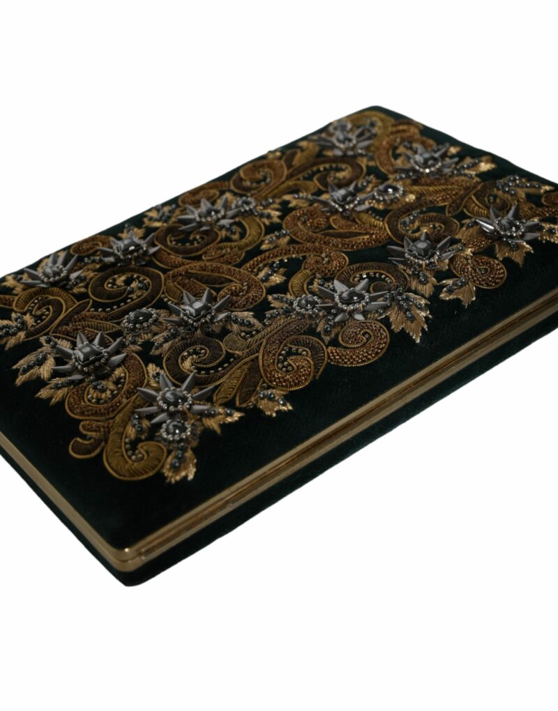 Dolce & Gabbana Black Velvet Gold Frame Clutch Evening Party Purse Bag - Image 7