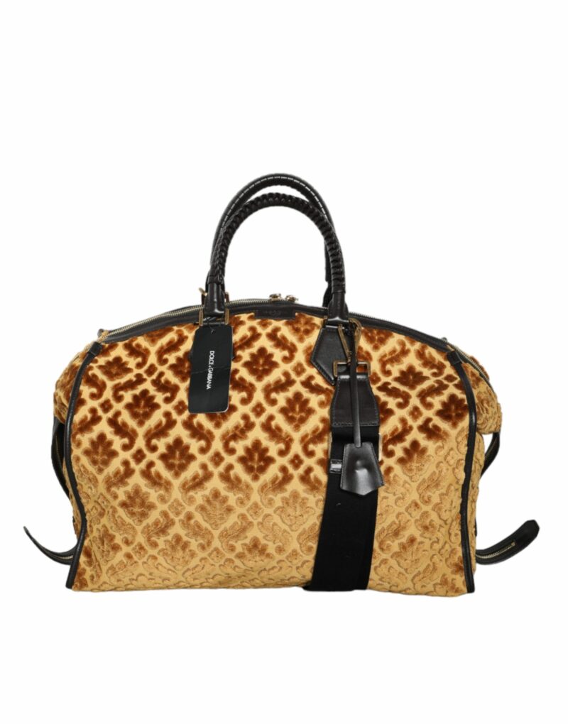 Dolce & Gabbana Beige Velvet Top Handle Shoulder Duffle Women Bag - Image 4