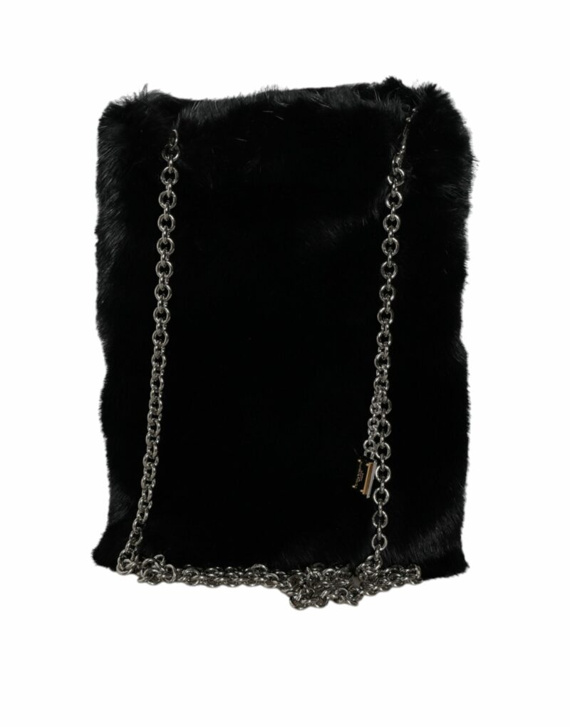 Dolce & Gabbana Black Faux Fur Silver Chain Crossbody Shoulder Purse Bag - Image 2