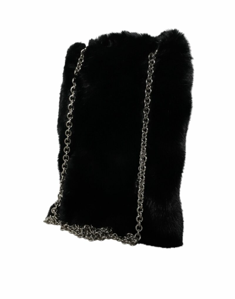 Dolce & Gabbana Black Faux Fur Silver Chain Crossbody Shoulder Purse Bag - Image 3