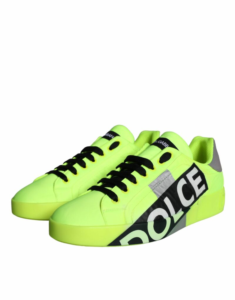 Dolce & Gabbana Neon Green Logo Tape Low Top Sneakers Shoes - Image 3
