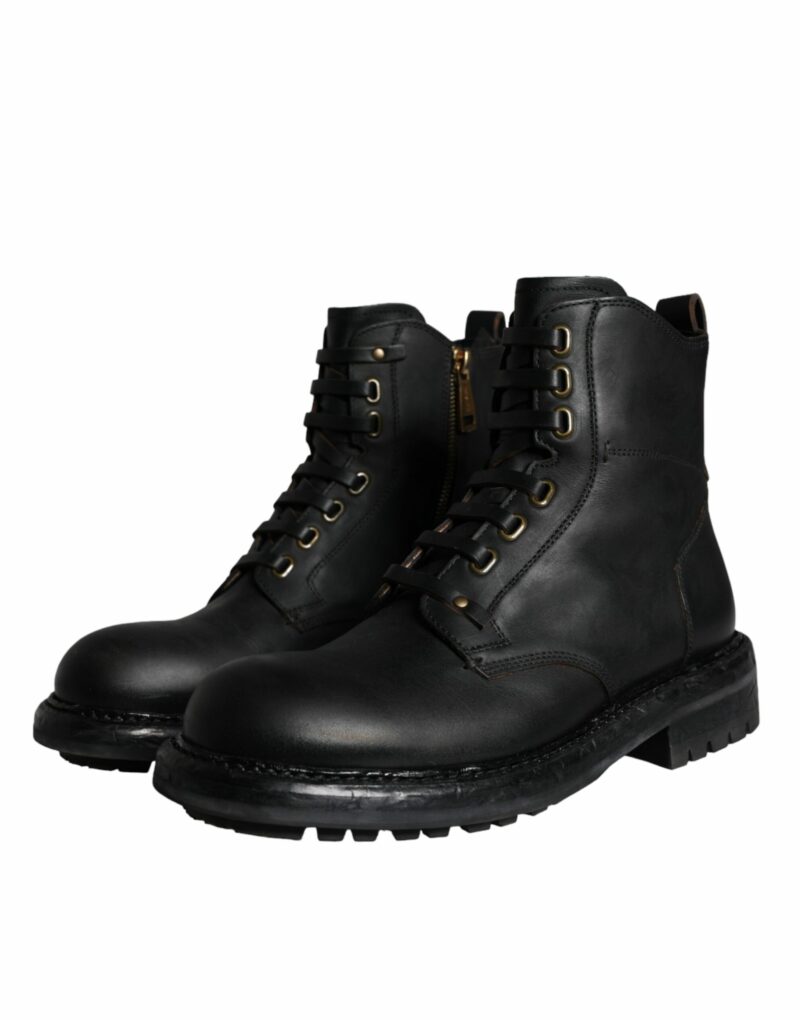 Dolce & Gabbana Black Lace Up Mid Calf Boots Men Shoes - Image 3