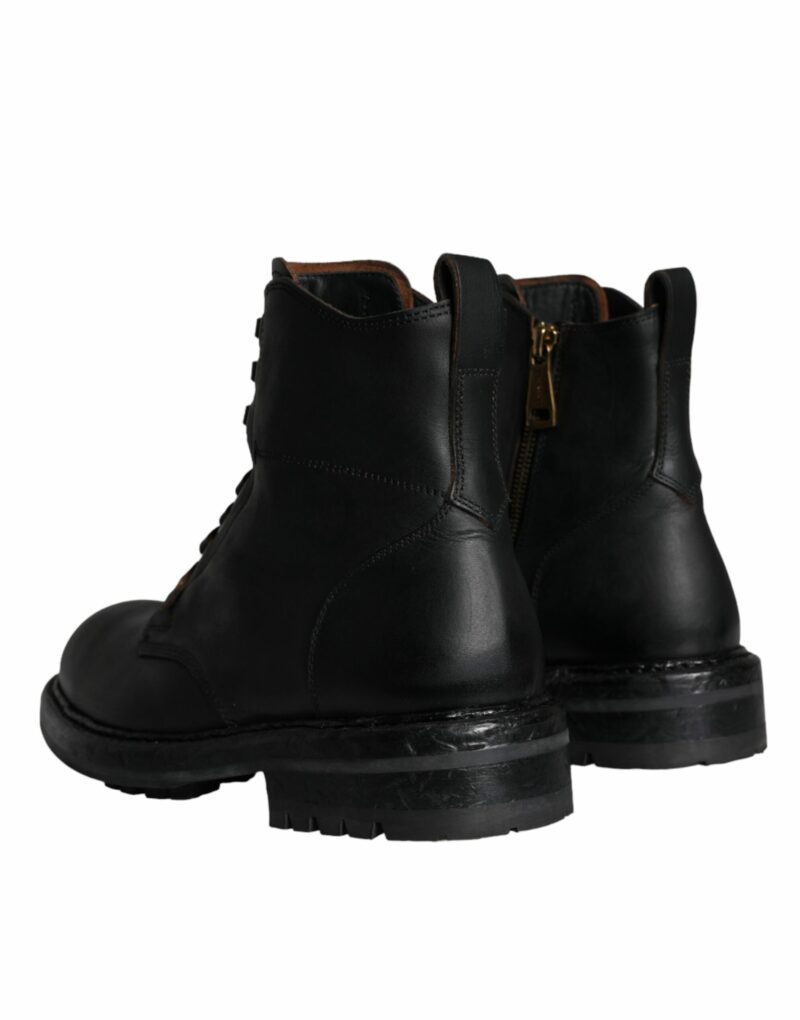 Dolce & Gabbana Black Lace Up Mid Calf Boots Men Shoes - Image 4