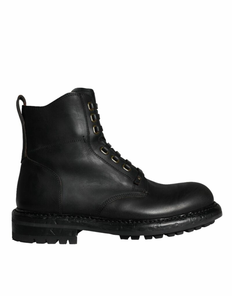 Dolce & Gabbana Black Lace Up Mid Calf Boots Men Shoes - Image 5