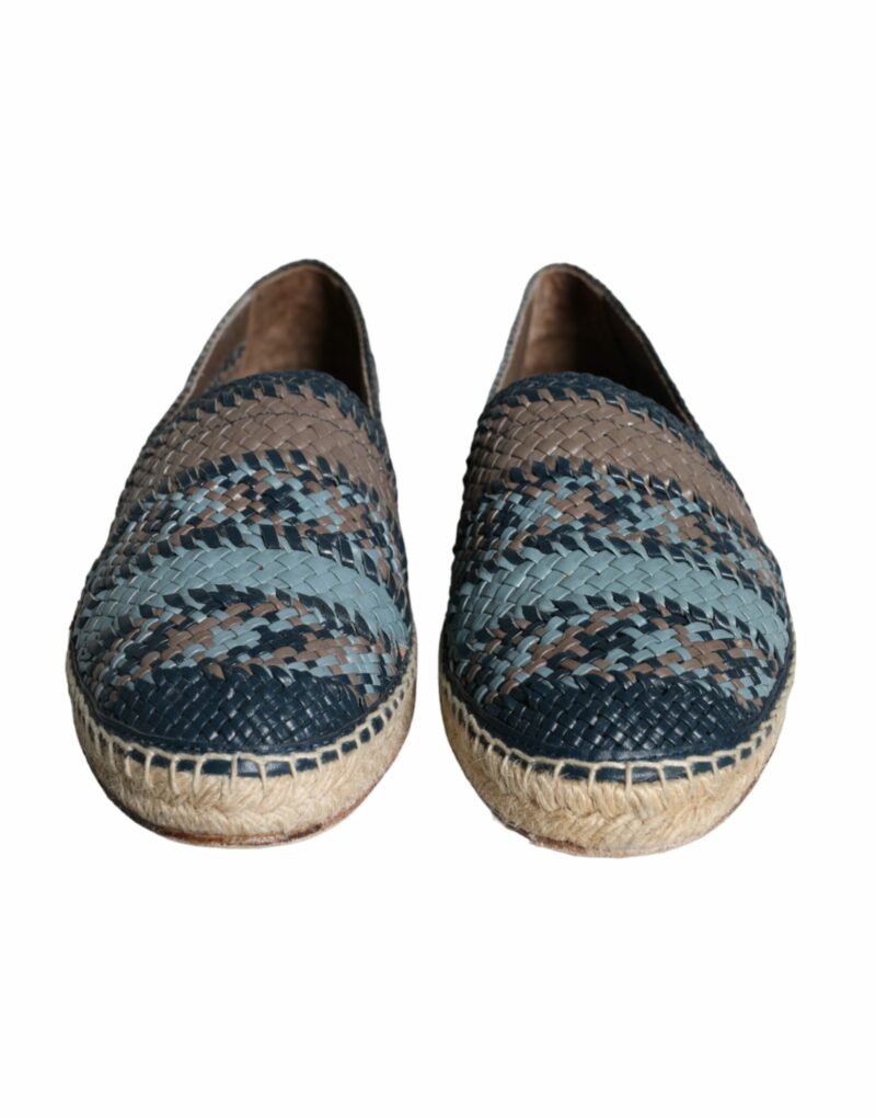 Dolce & Gabbana Blue Gray Woven Leather Buffalo Espadrille Shoes - Image 2