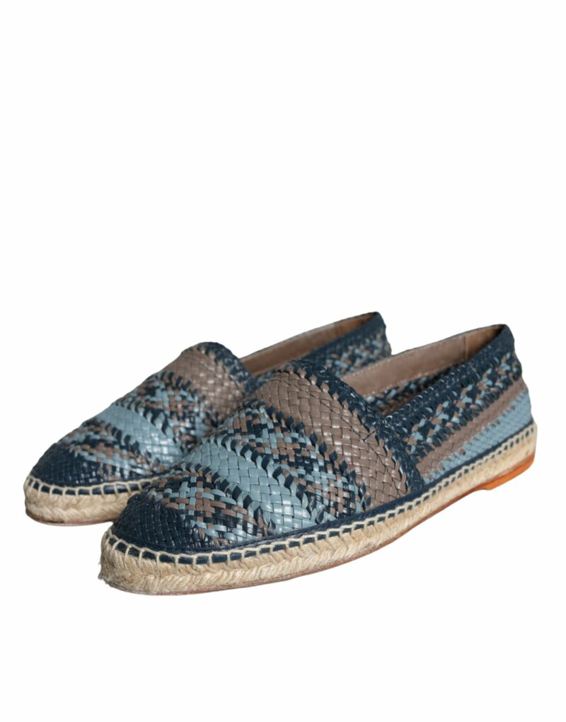 Dolce & Gabbana Blue Gray Woven Leather Buffalo Espadrille Shoes - Image 3