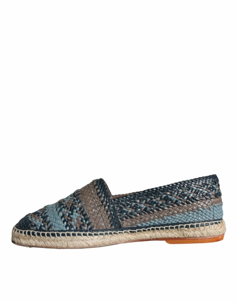 Dolce & Gabbana Blue Gray Woven Leather Buffalo Espadrille Shoes - Image 4