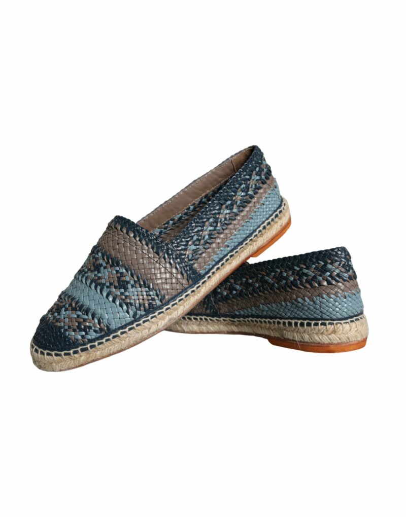 Dolce & Gabbana Blue Gray Woven Leather Buffalo Espadrille Shoes - Image 7