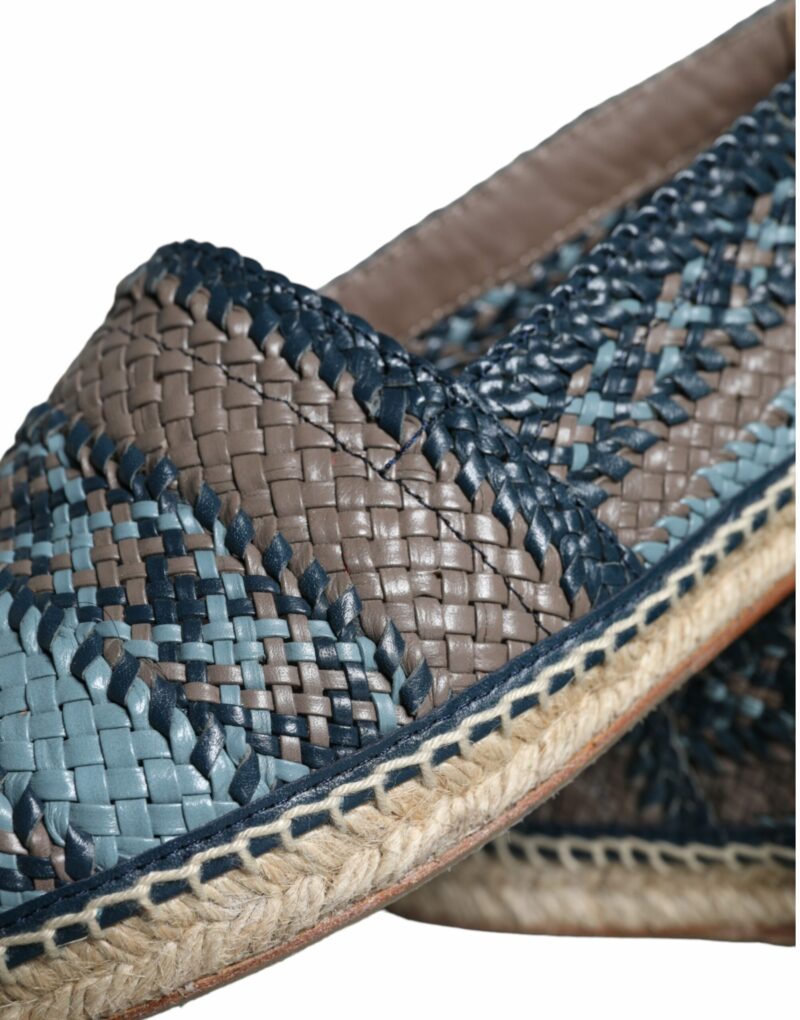 Dolce & Gabbana Blue Gray Woven Leather Buffalo Espadrille Shoes - Image 8