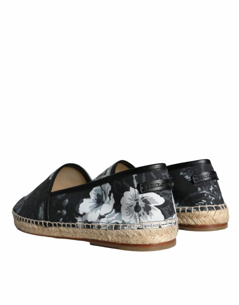 Dolce & Gabbana Black Floral Cotton Leather Espadrilles Shoes - Image 4