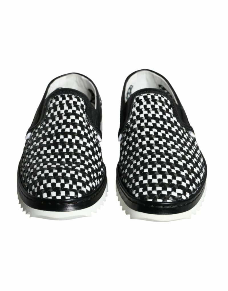 Dolce & Gabbana Black White Weaved Slip On Men Loafers Shoes - Image 2
