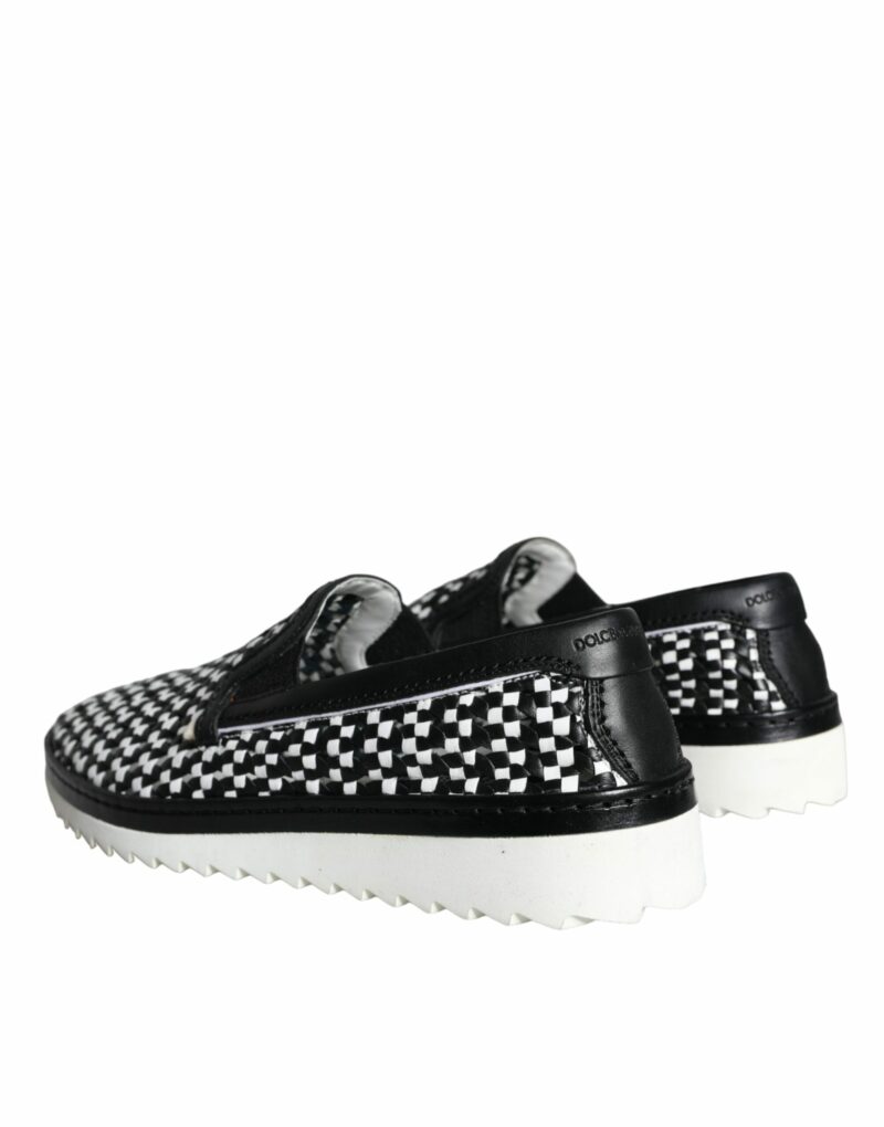 Dolce & Gabbana Black White Weaved Slip On Men Loafers Shoes - Image 4