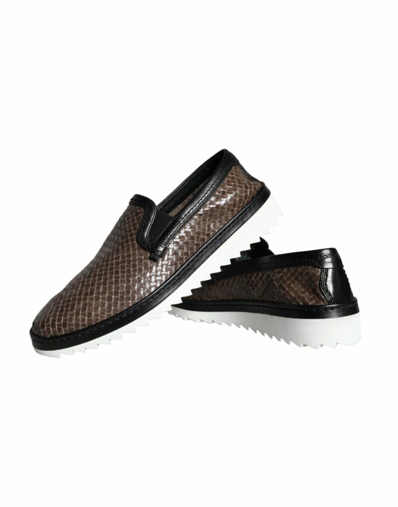 Dolce & Gabbana Brown Black Leather Weaved Men Loafers Shoes - Image 7