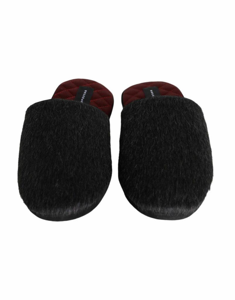 Dolce & Gabbana Black Faux Fur Slides Slippers Slip On Shoes - Image 2
