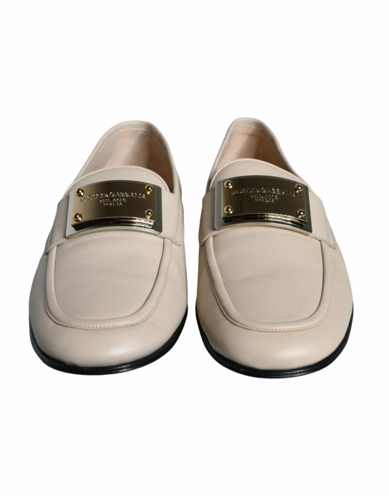 Dolce & Gabbana Beige Leather Logo Plaque Slip On Men Loafers Shoes - Image 2