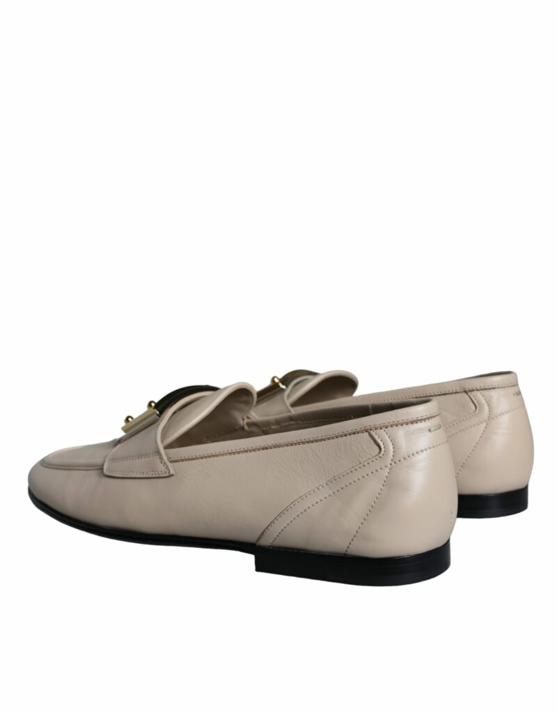 Dolce & Gabbana Beige Leather Logo Plaque Slip On Men Loafers Shoes - Image 3
