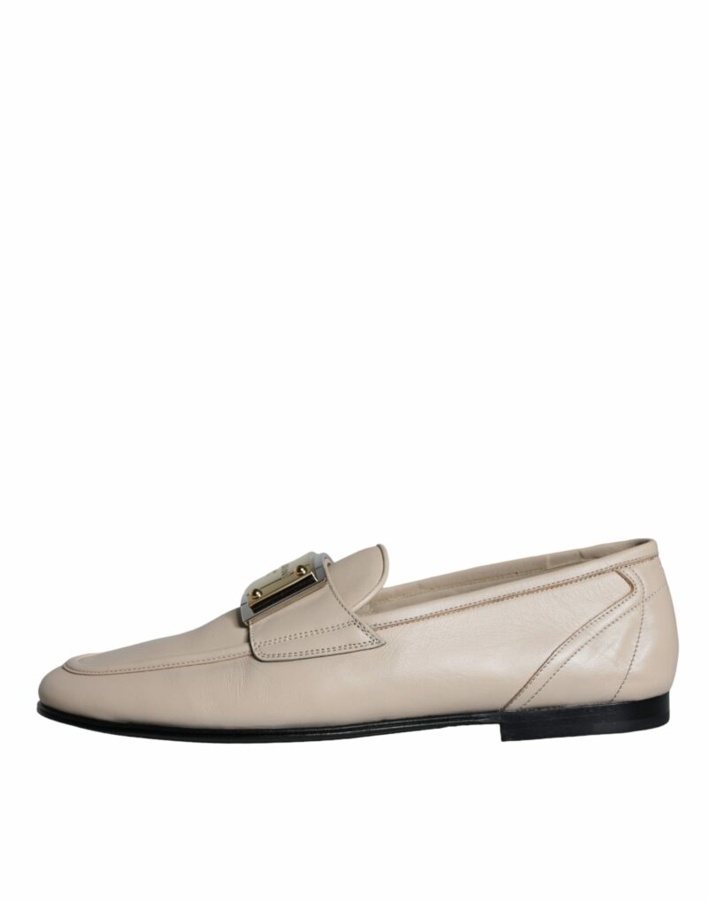 Dolce & Gabbana Beige Leather Logo Plaque Slip On Men Loafers Shoes - Image 5