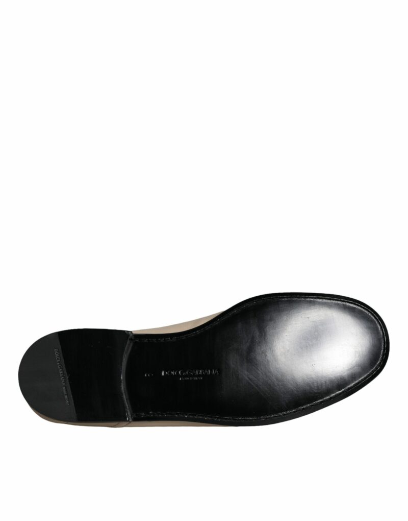 Dolce & Gabbana Beige Leather Logo Plaque Slip On Men Loafers Shoes - Image 6