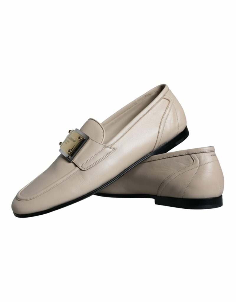 Dolce & Gabbana Beige Leather Logo Plaque Slip On Men Loafers Shoes - Image 7