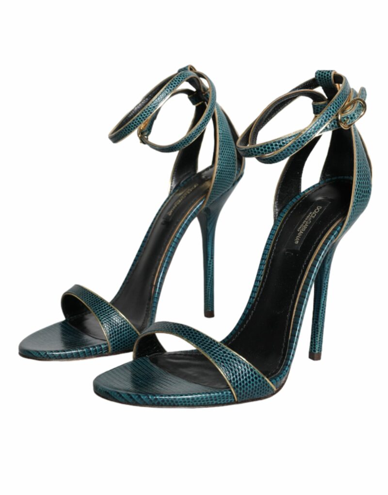 Dolce & Gabbana Dark Green Calf Leather Heels Sandals Shoes - Image 3